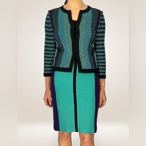 St. John Teal, Purple and Black Striped Knitted Cardigan